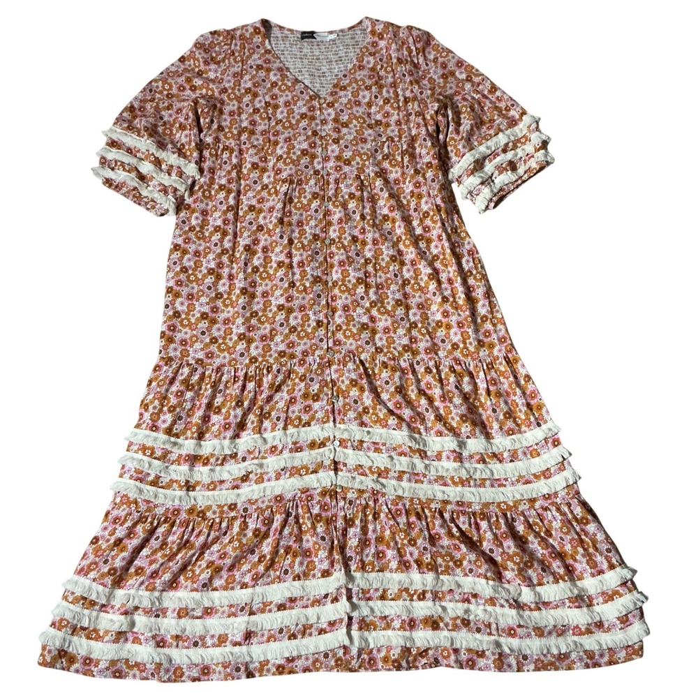 Piper & Scoot Exclusive Cottagecore Floral Smocked Dress Fringe XL PSD3518C - Picture 2 of 8